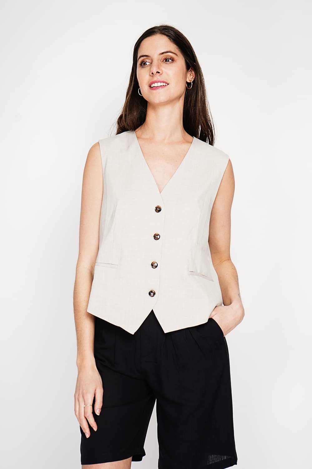 Gilet de costume court sans manches en lin doublé 9