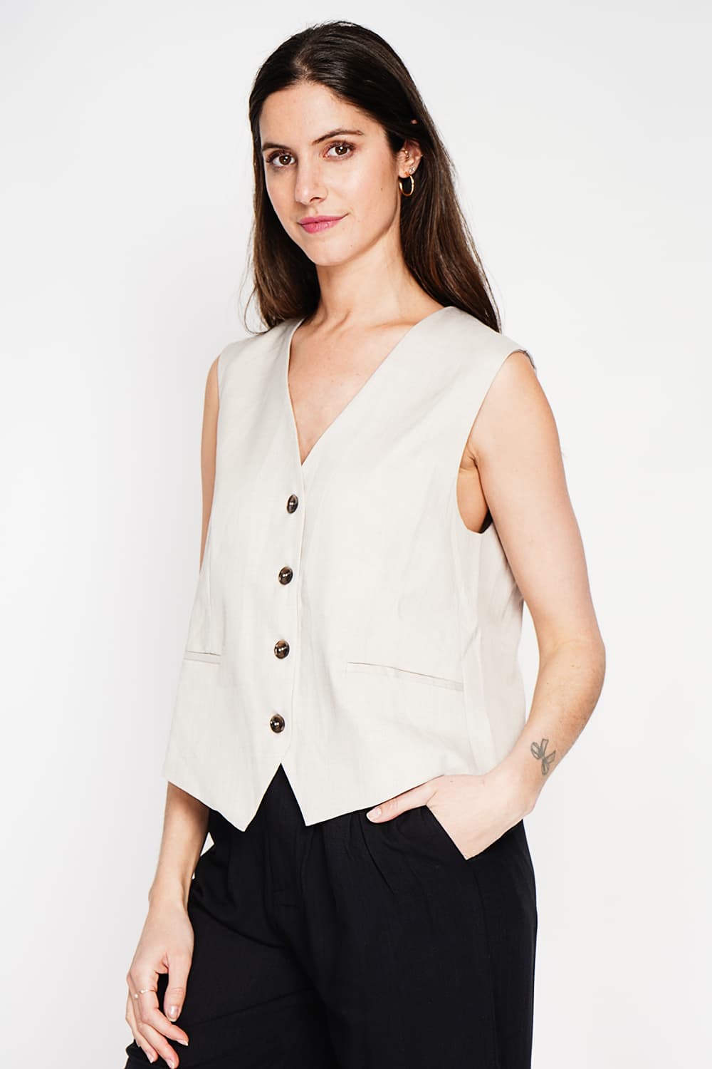 Gilet de costume court sans manches en lin doublé 10