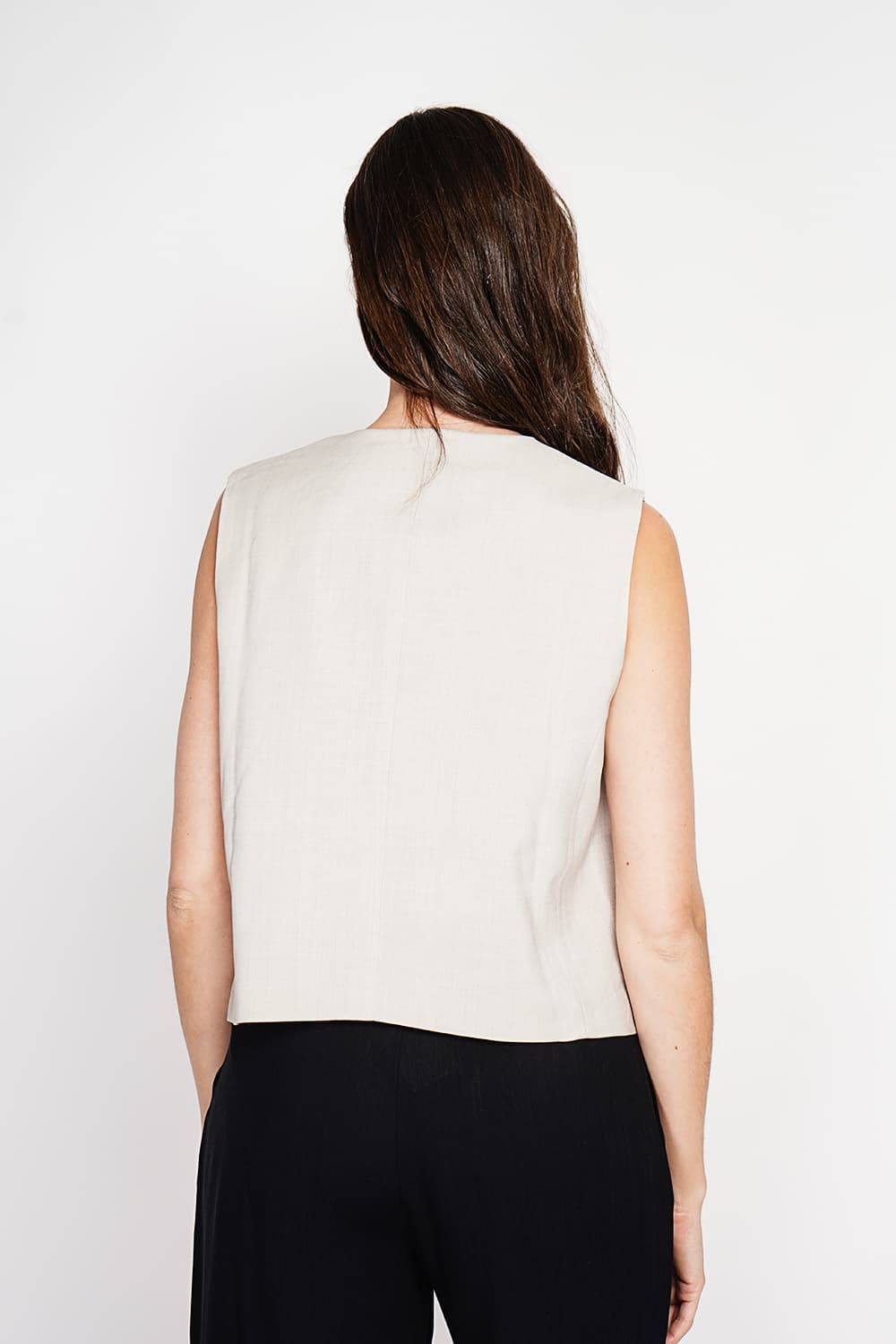 Gilet de costume court sans manches en lin doublé 11