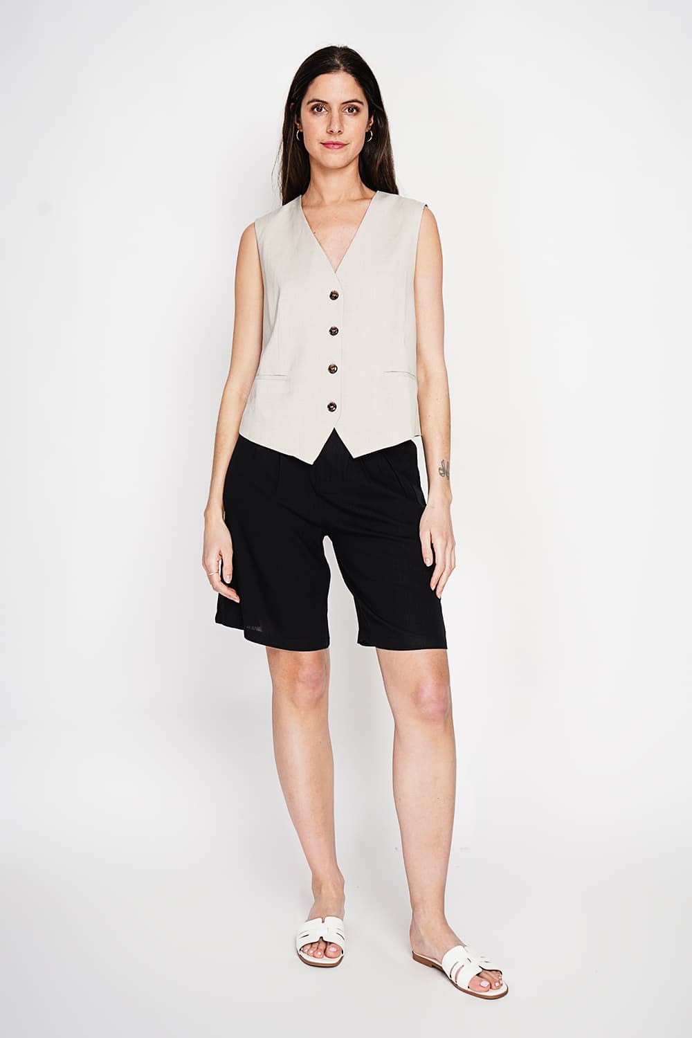 Gilet de costume court sans manches en lin doublé 12