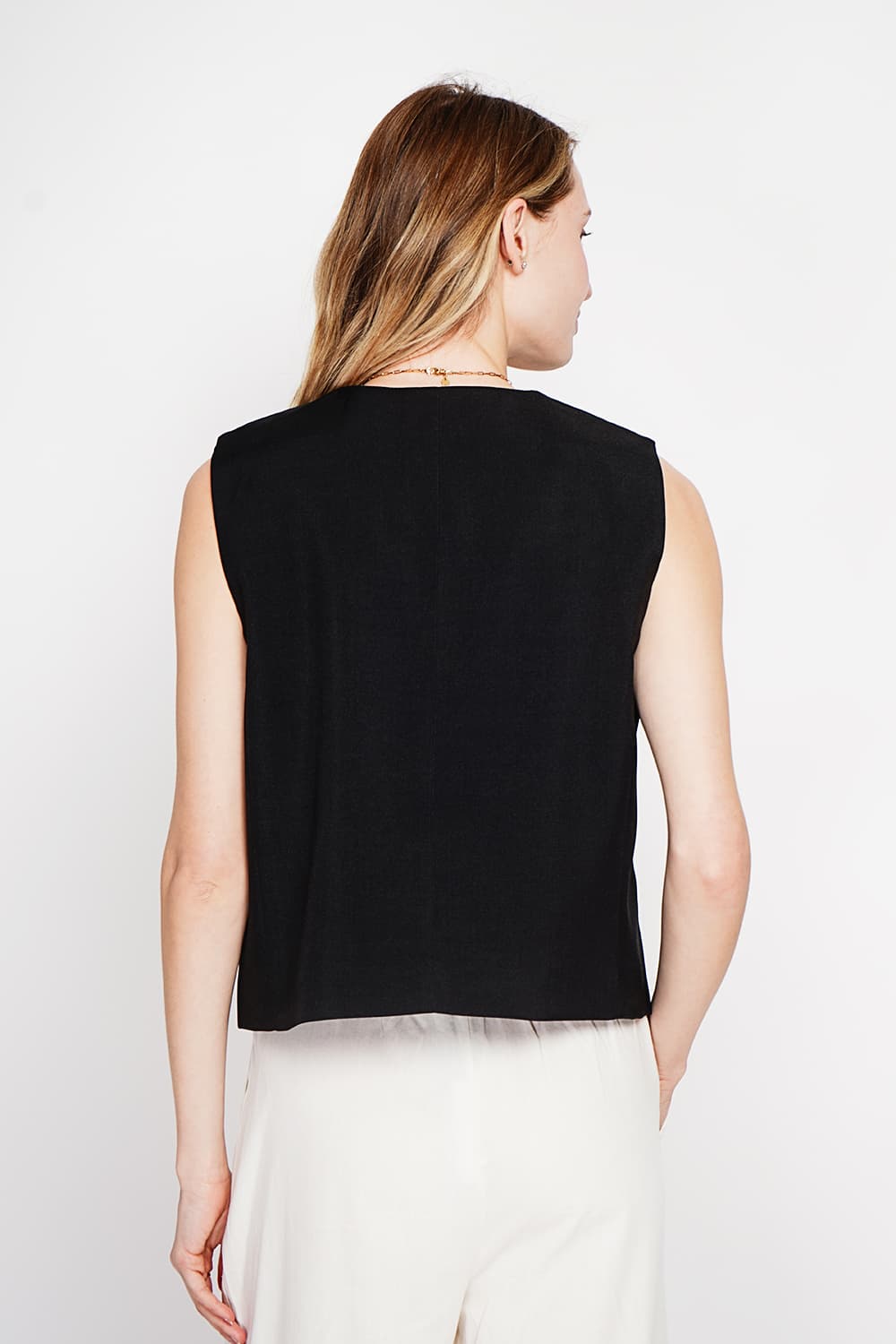 Gilet de costume court sans manches en lin doublé 14