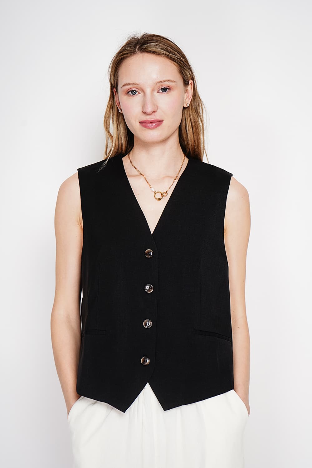 Gilet de costume court sans manches en lin doublé 15