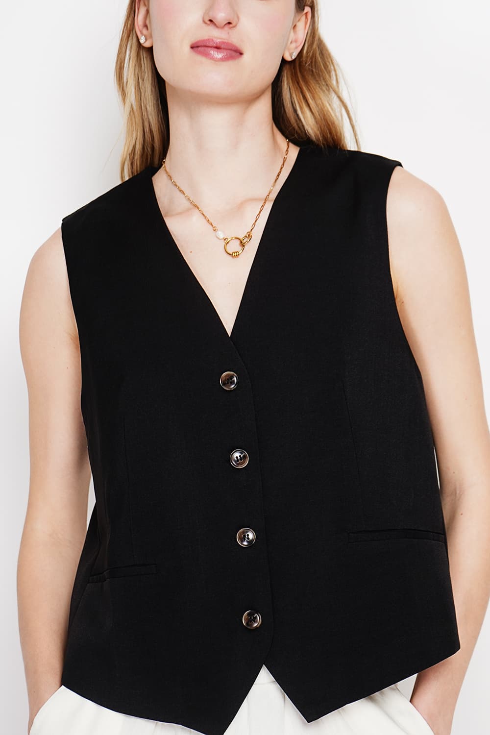 Gilet de costume court sans manches en lin doublé 16