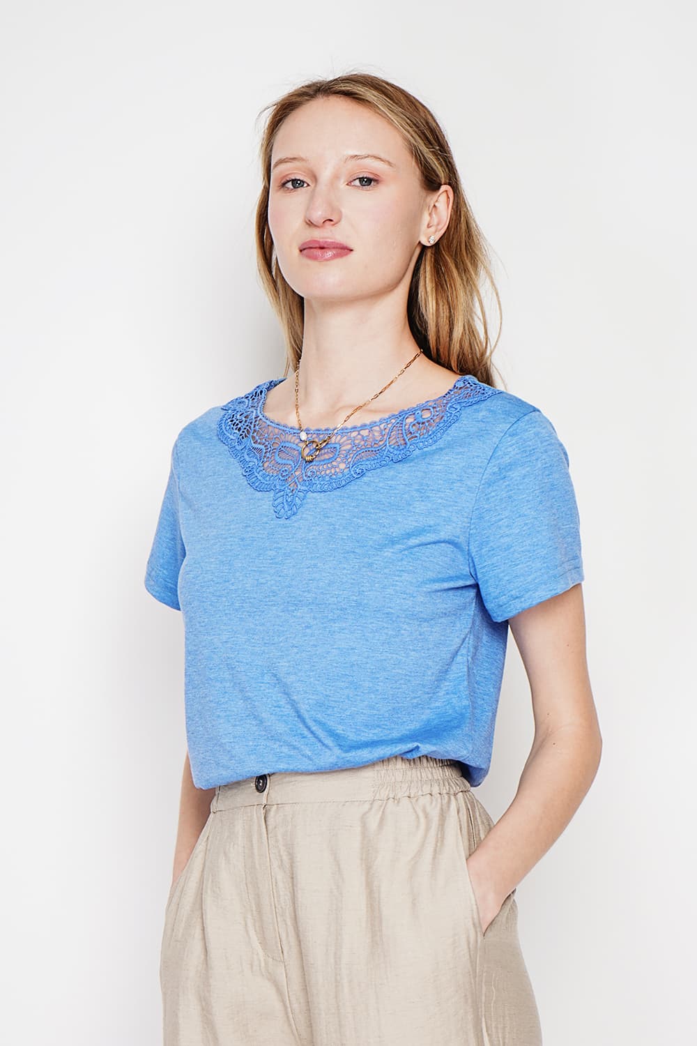 T-shirt col rond manches court dentelle 25