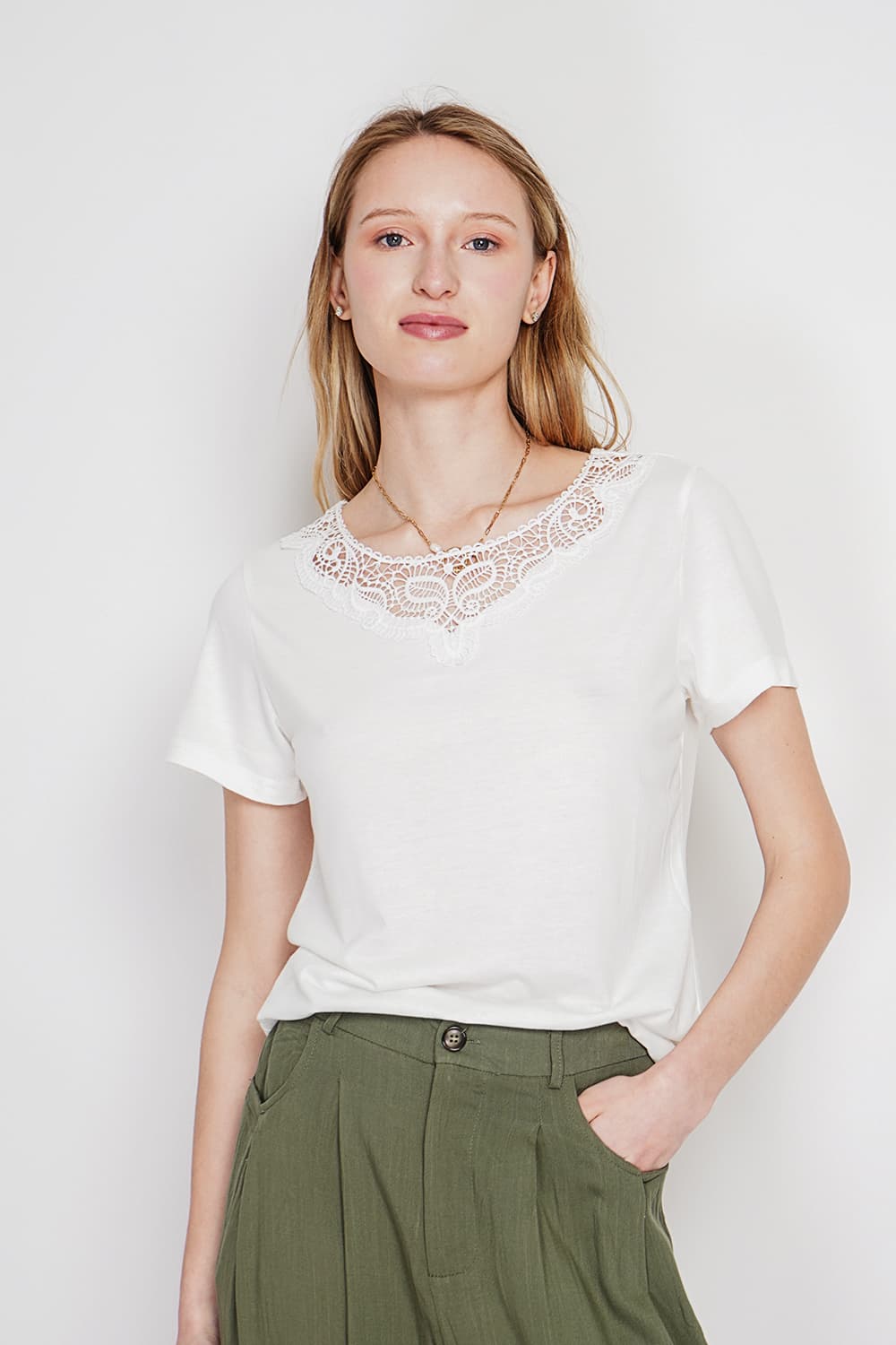T-shirt col rond manches court dentelle 5