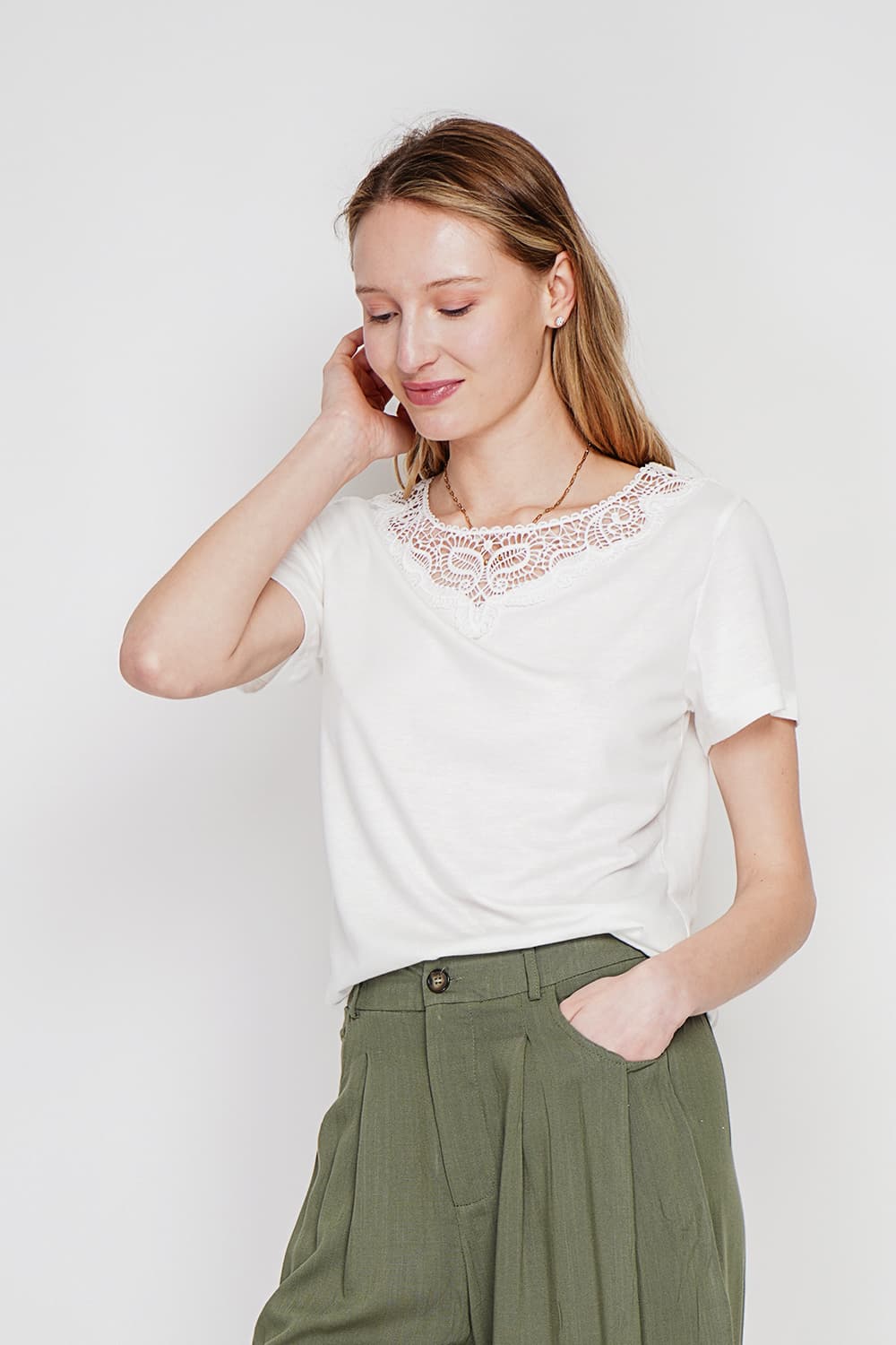 T-shirt col rond manches court dentelle 6