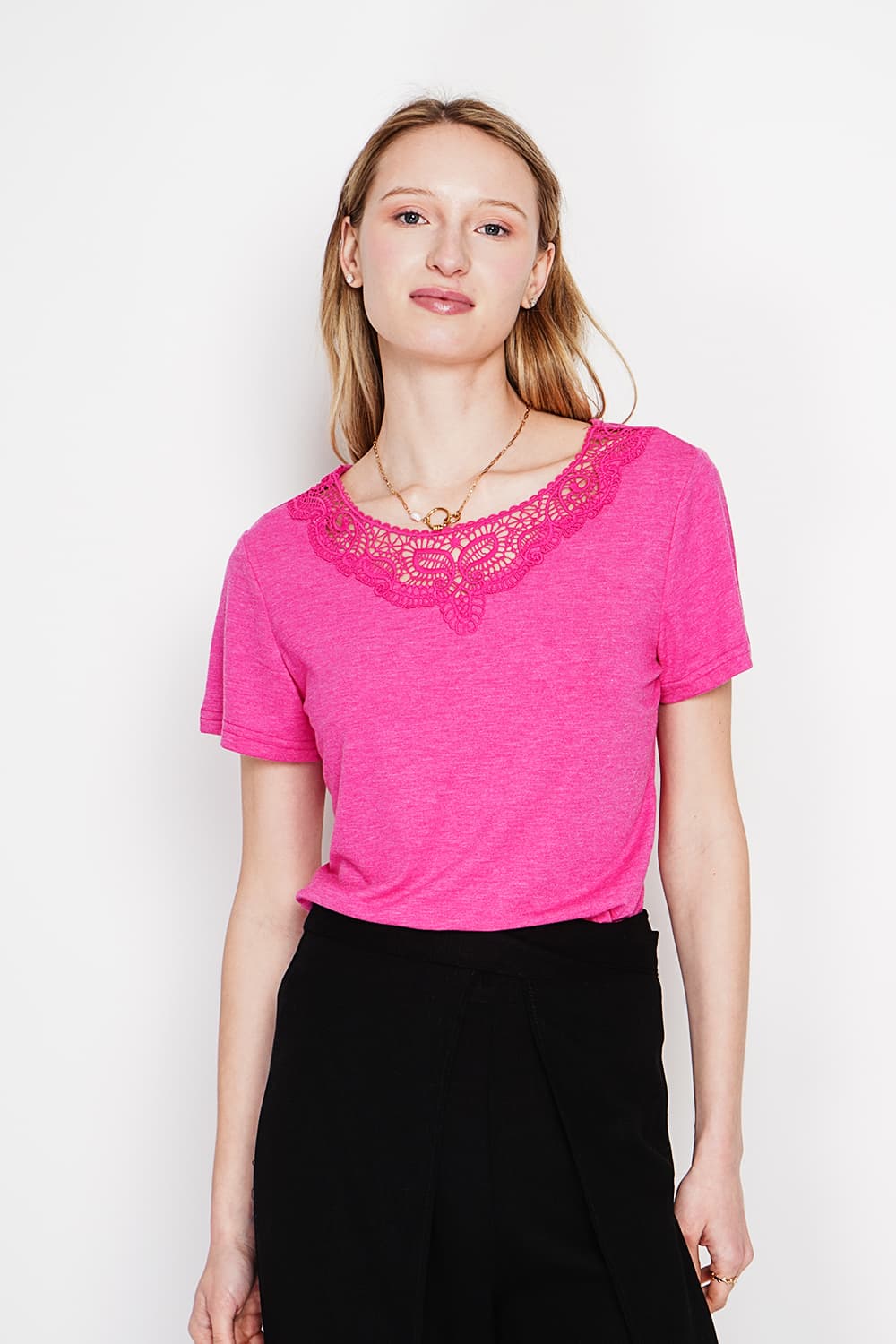 T-shirt col rond manches court dentelle 13