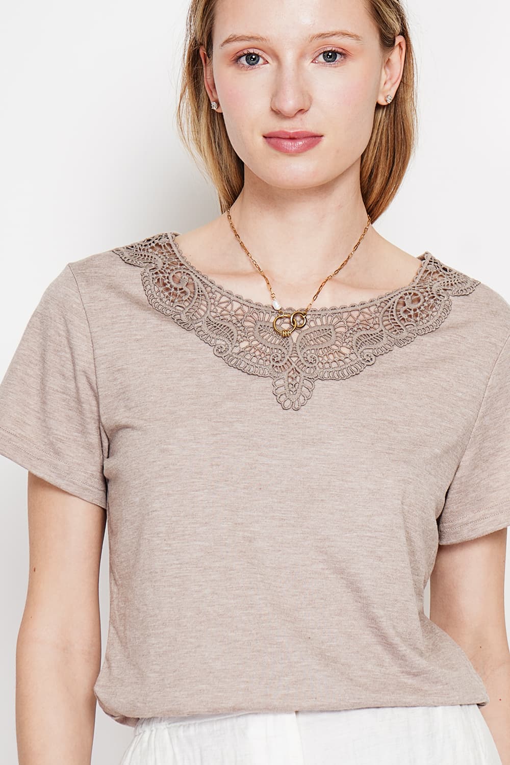 T-shirt col rond manches court dentelle 20