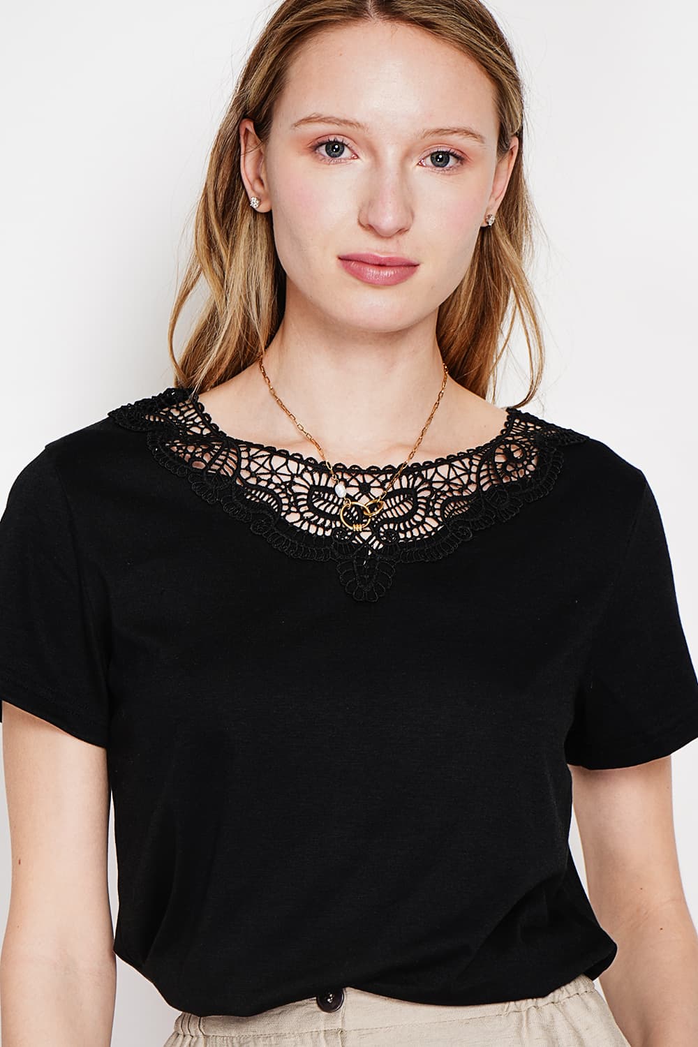 T-shirt col rond manches court dentelle 24