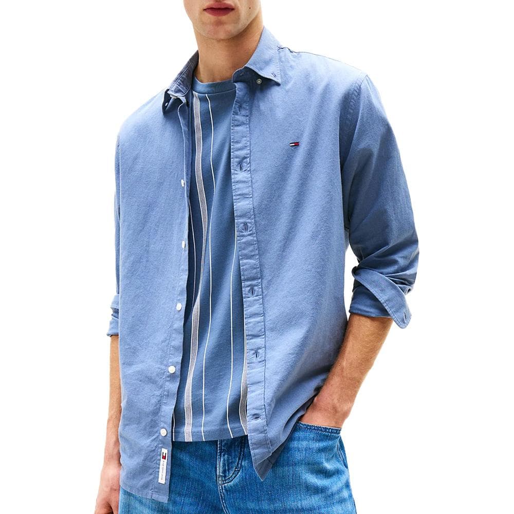 Chemise Bleu Moyen Homme Tommy Hilfiger Linen Blend-precious 1