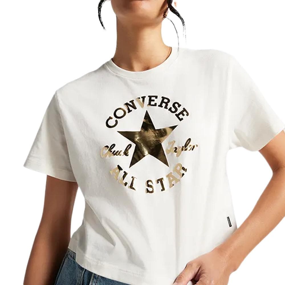 T-Shirt Blanc/Doré Femme Converse Glam 1
