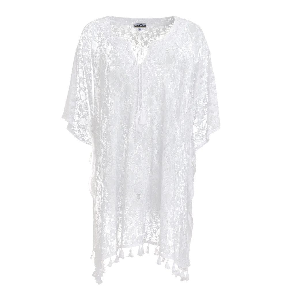 Robe Blanche Sur Maillot Femme Lagon Bleu Kaftan Dentelle 1