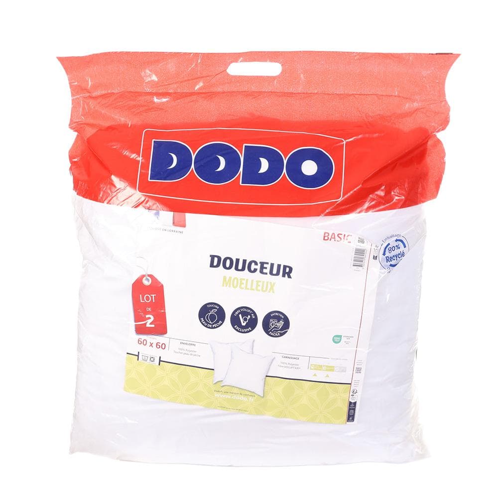 X2 Oreillers Blanc Dodo Moelleux 60x60 1