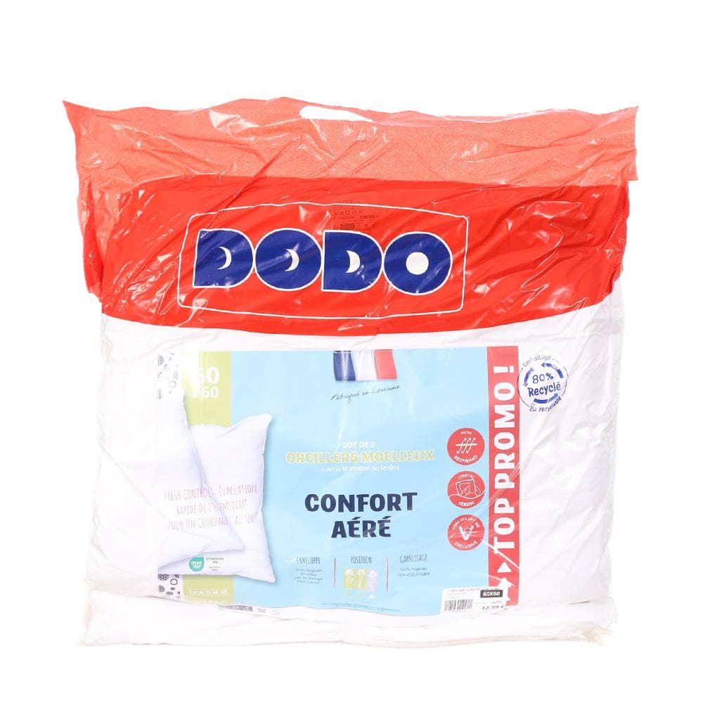 X2 Oreillers Blanc Dodo Confort Aéré 60x60 1