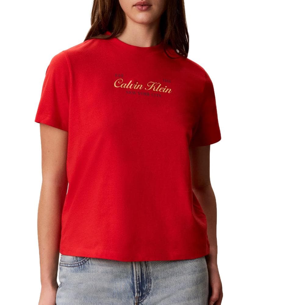 T-Shirt Rouge Femme Calvin Klein Jeans Classic Script 1