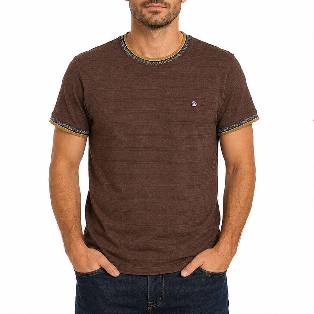 T-Shirt Marron Homme RMS26 Rayures 1