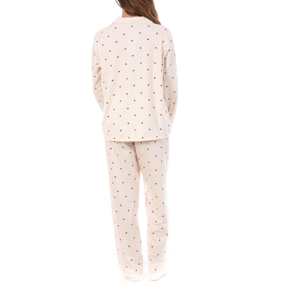 Pyjama Beige/Rouge Femme Lulu Castagnette Petit cœurs 2