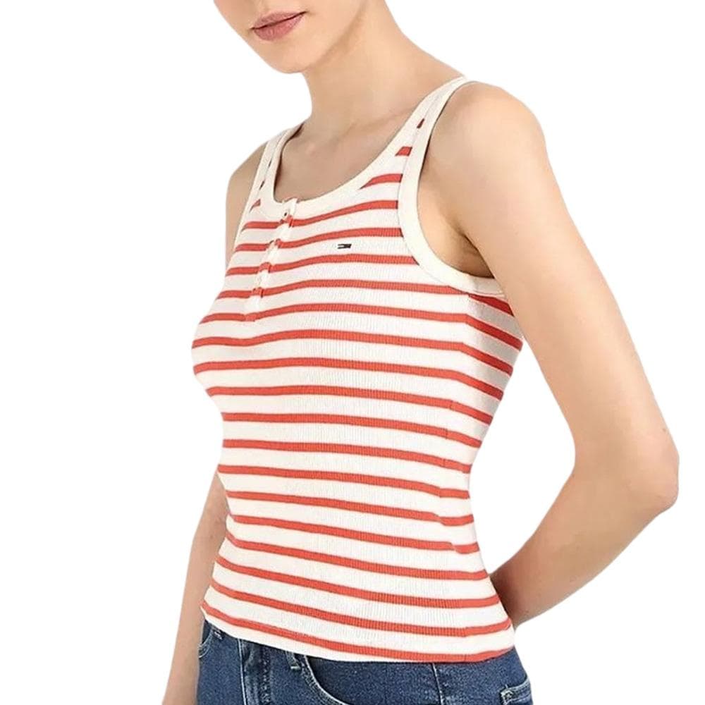 Débardeur Blanc/Rouge Femme Tommy Hilfiger Slim Button Tank 1