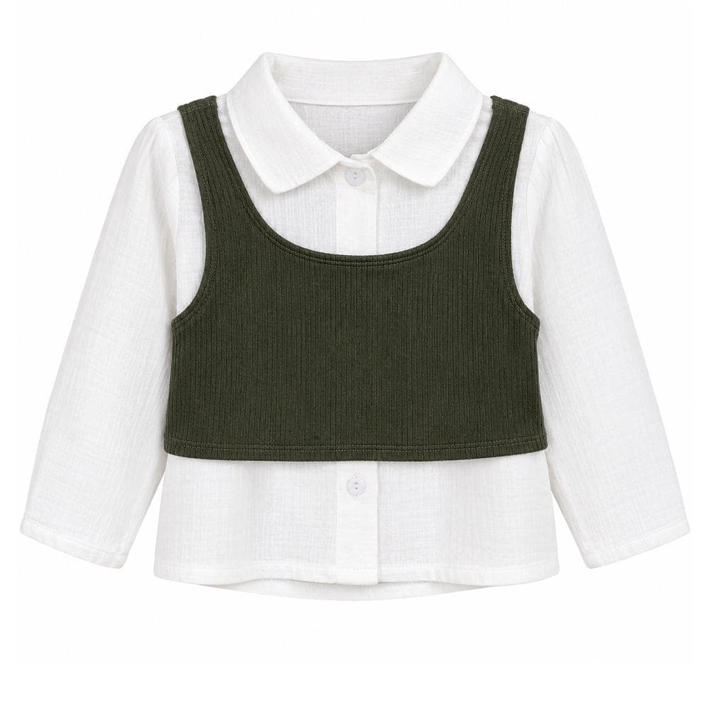 Blouse Blanc/Kaki Bébé Fille P'tit Mome Pauline 1