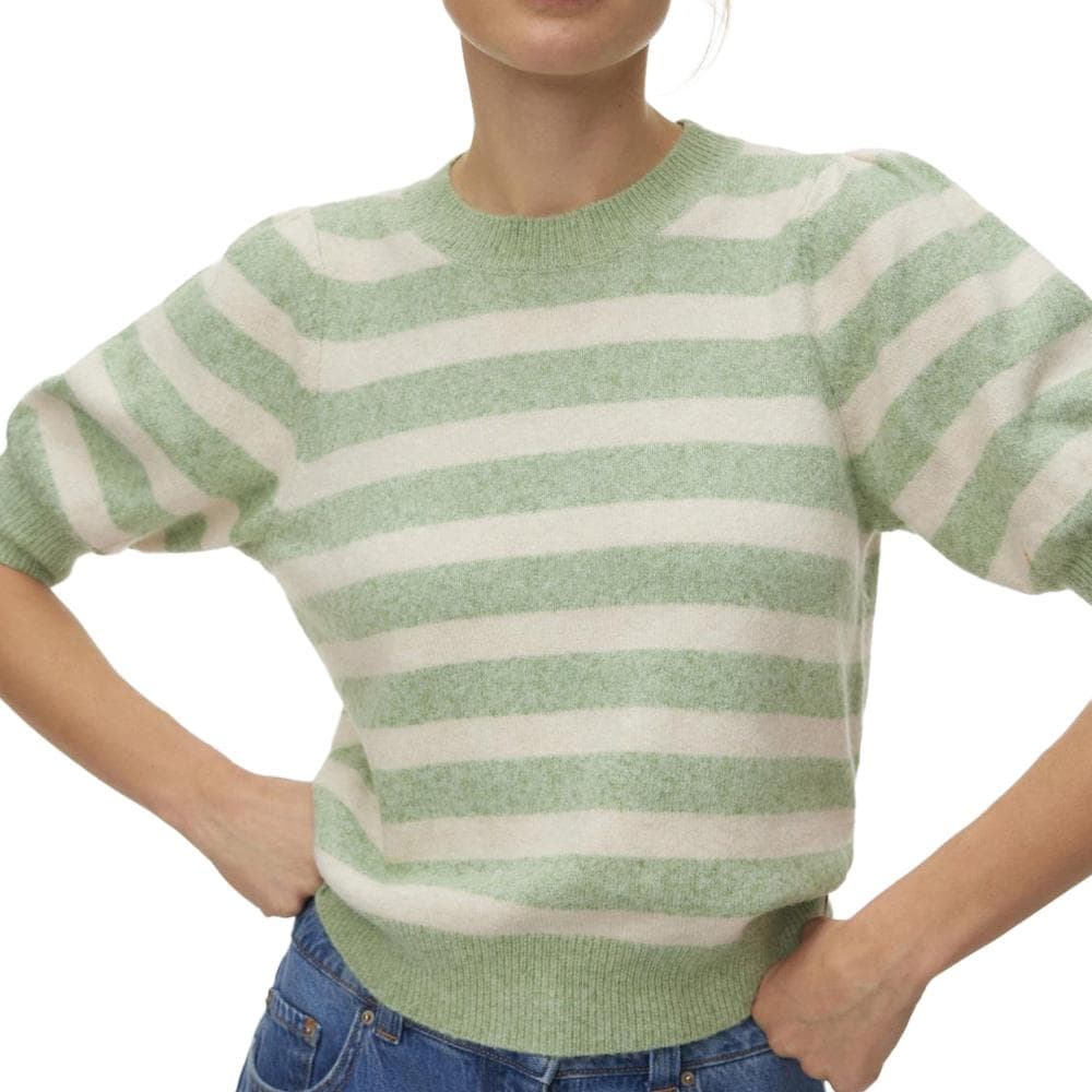 Pull Manches Courtes Vert/Beige Femme Vero Moda Doffy 1
