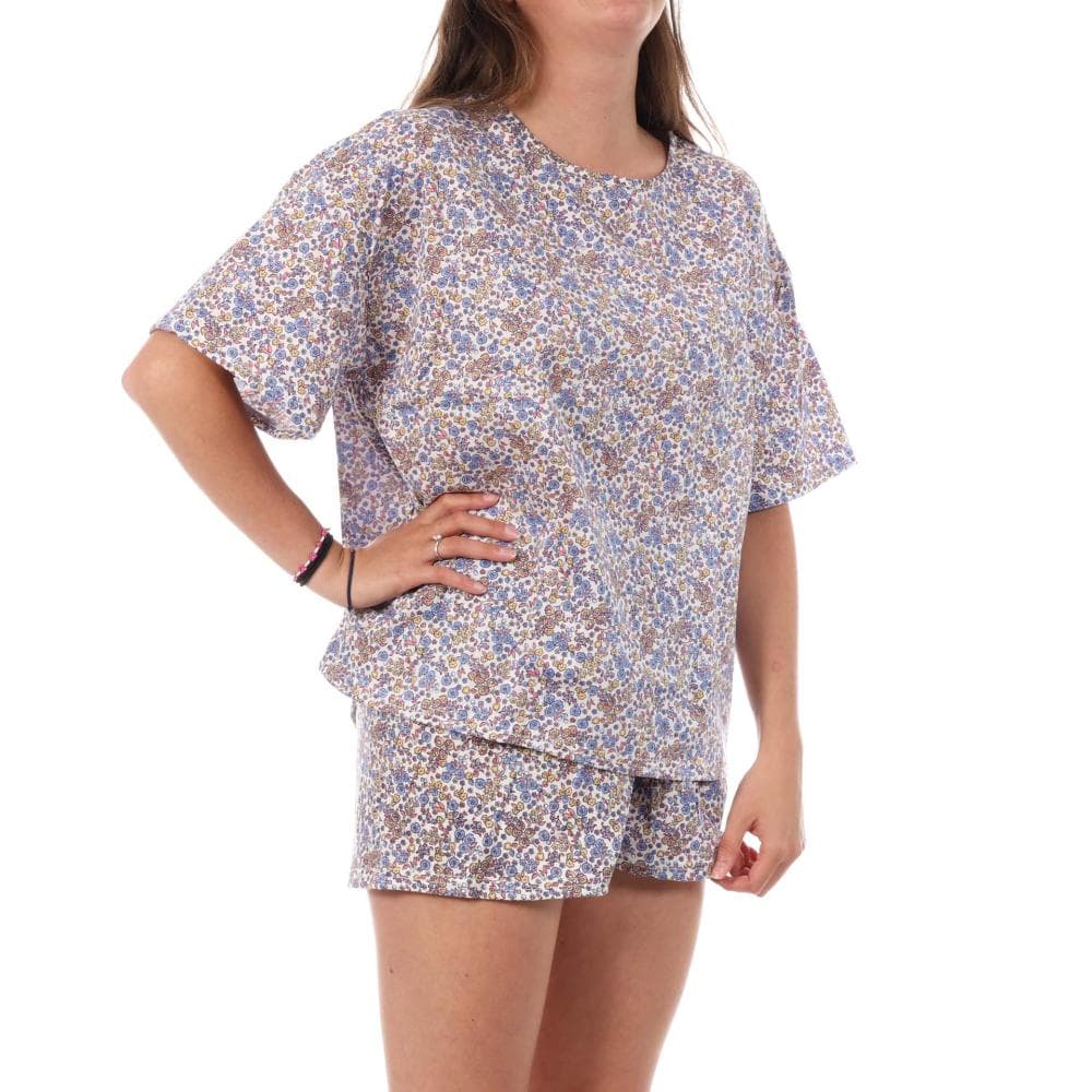 Pyjama Blanc/Rouge/Bleu Femme Lulu Castagnette Fleurs 1