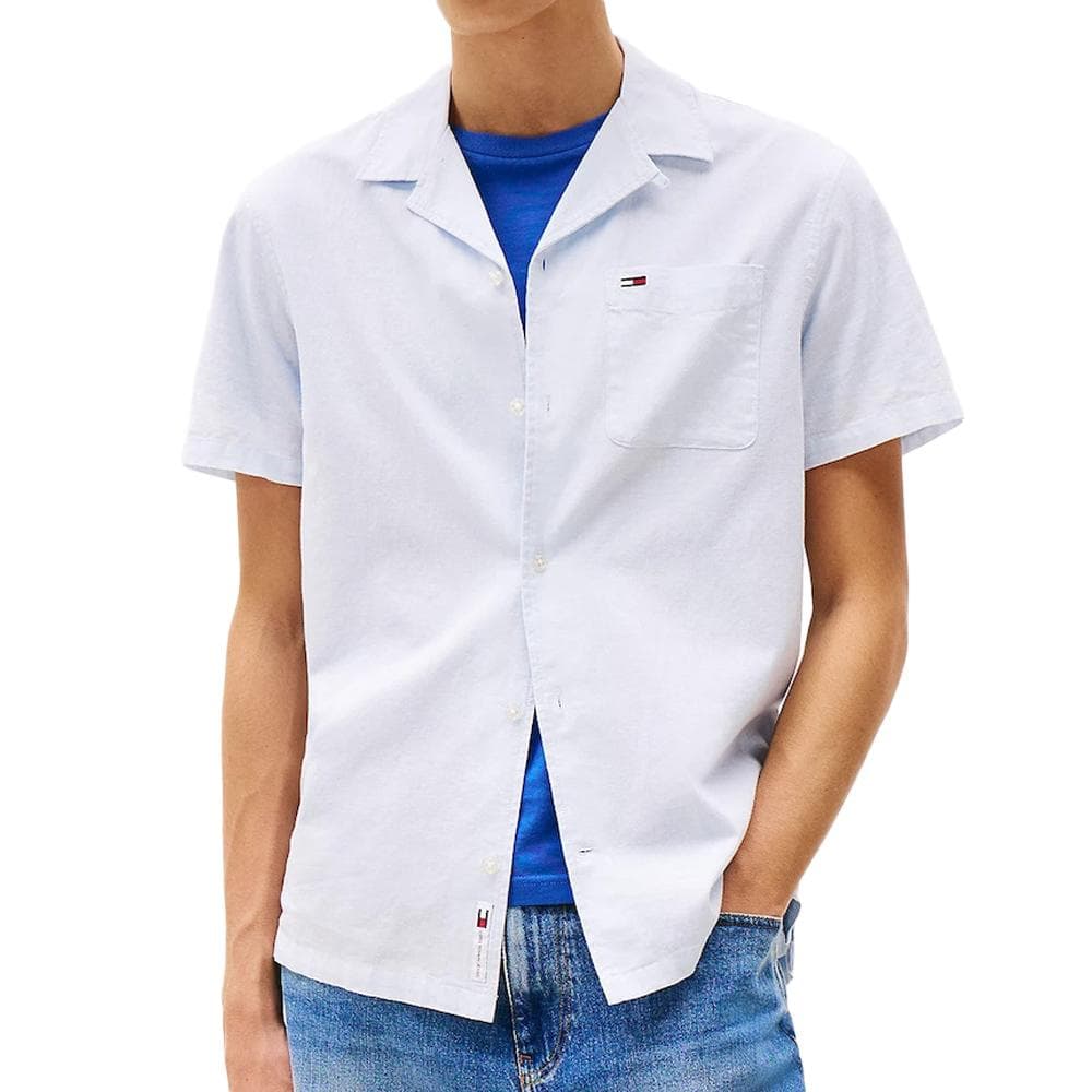 Chemisette Bleu Clair Homme Tommy Hilfiger Linen Blend Camp-aruba 1