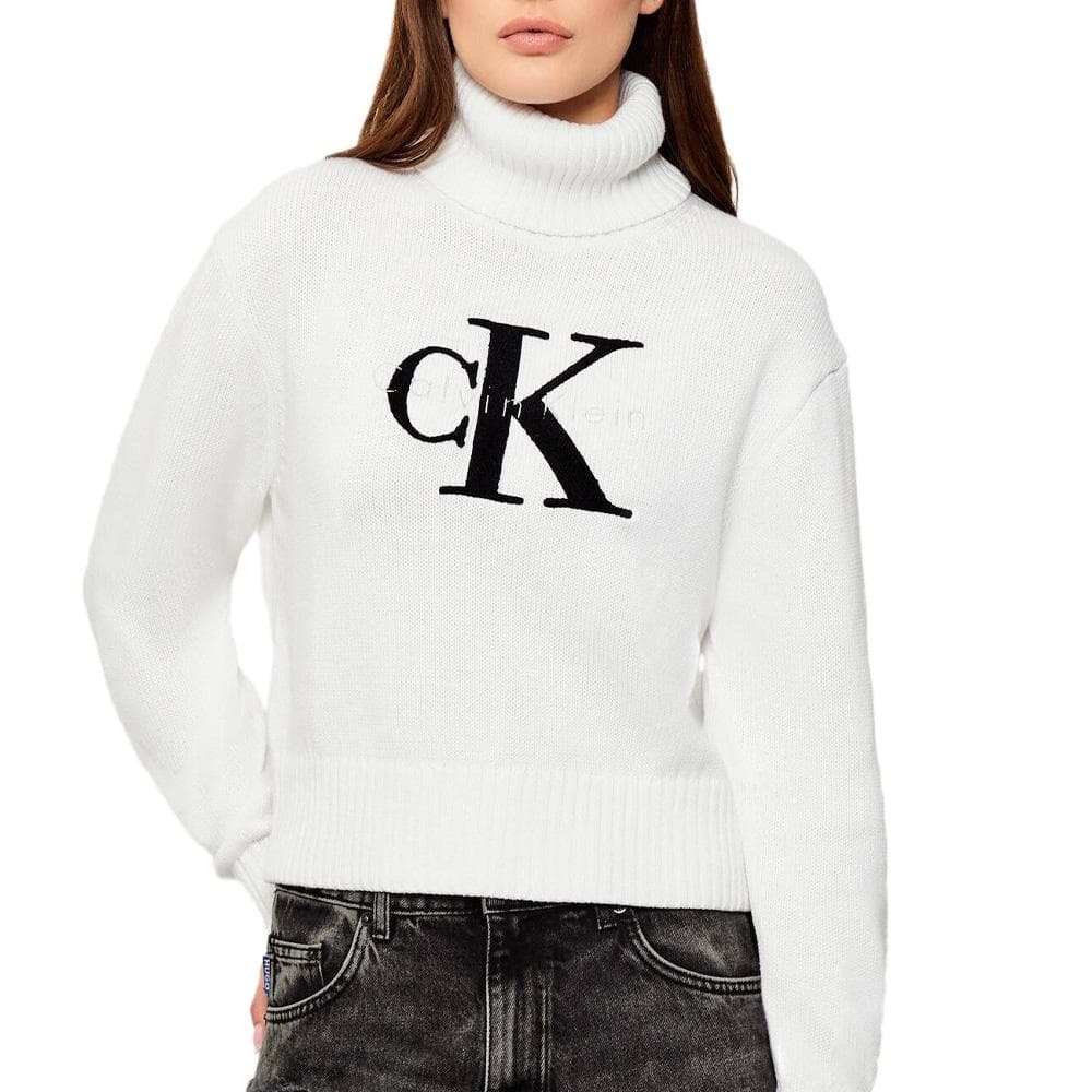 Pull Blanc Femme Calvin Klein Jeans Chenille 1