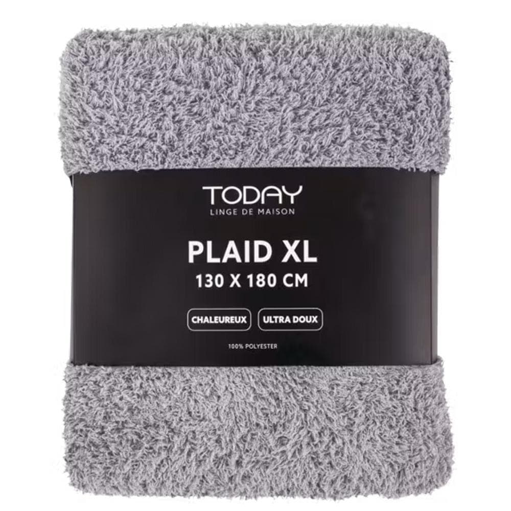 Plaid Gris Clair Today Teddy Fusain 130x180 cm 2