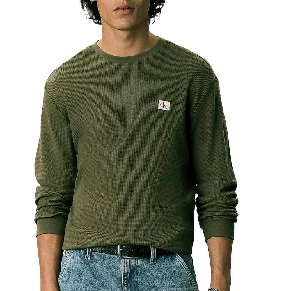 Sweat Vert Homme Calvin Klein Jeans Waffle Badgeses 1