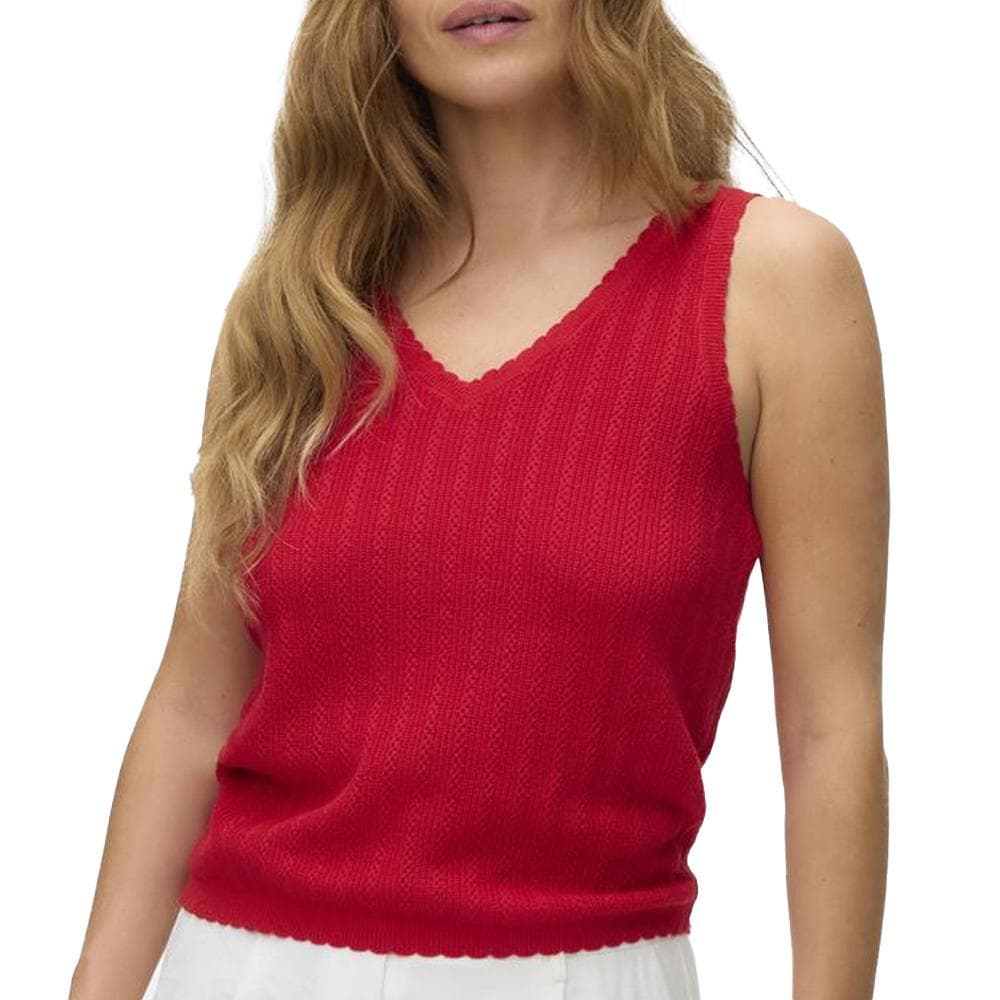 T-Shirt Rouge Femme Vero Moda Pointelle 1