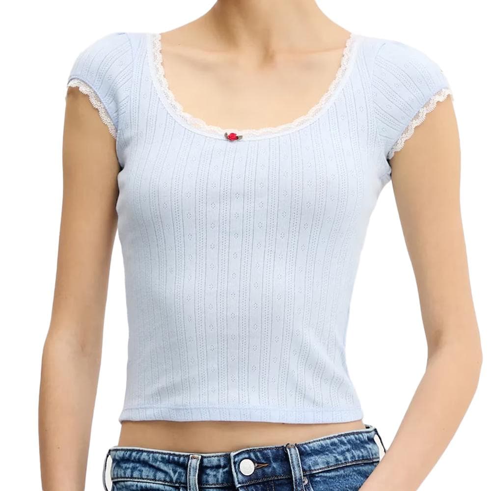 T-shirt Bleu Femme Tommy Hilfiger Pointell 1
