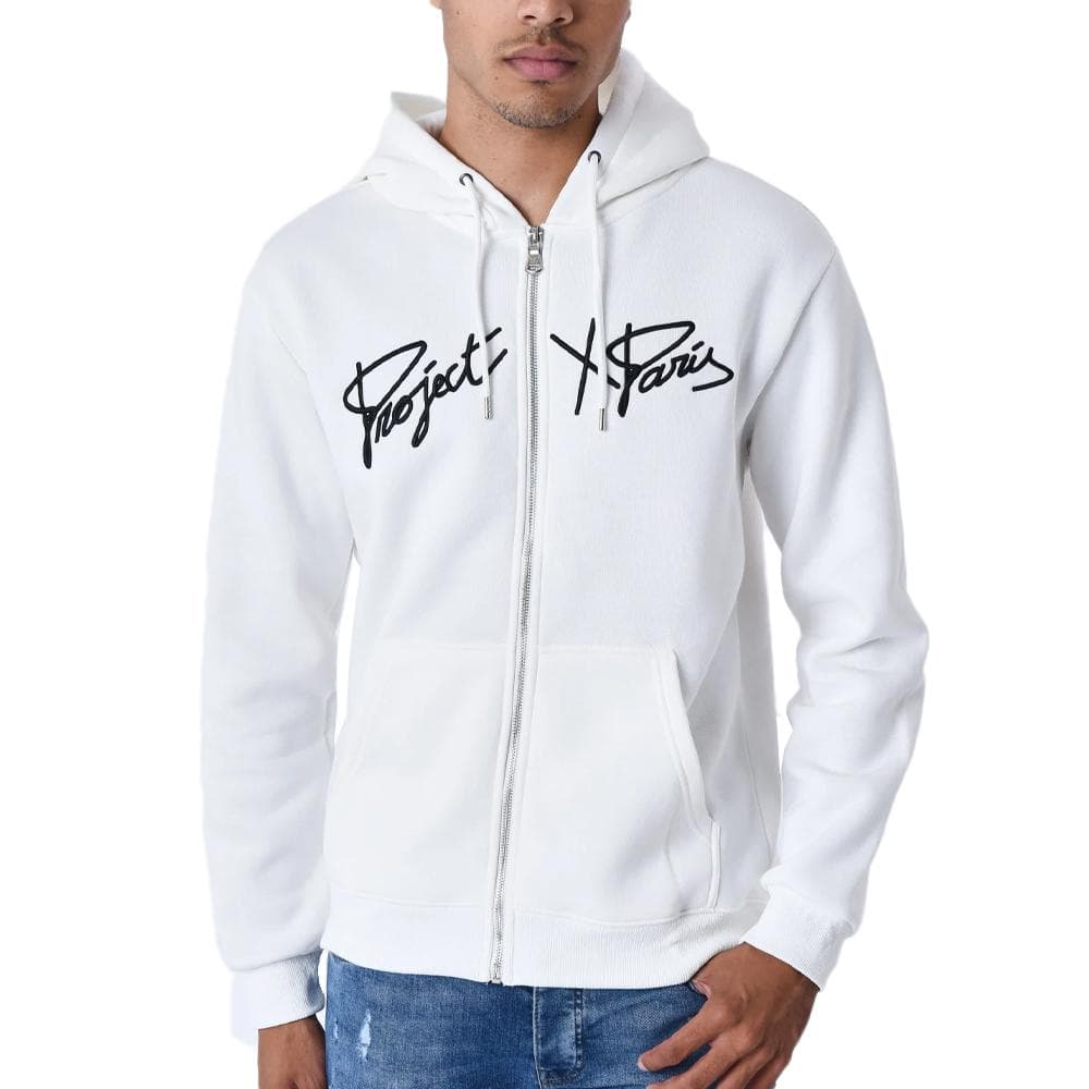 Sweat Zippé Blanc Homme Project X Paris Broderie Origin 1