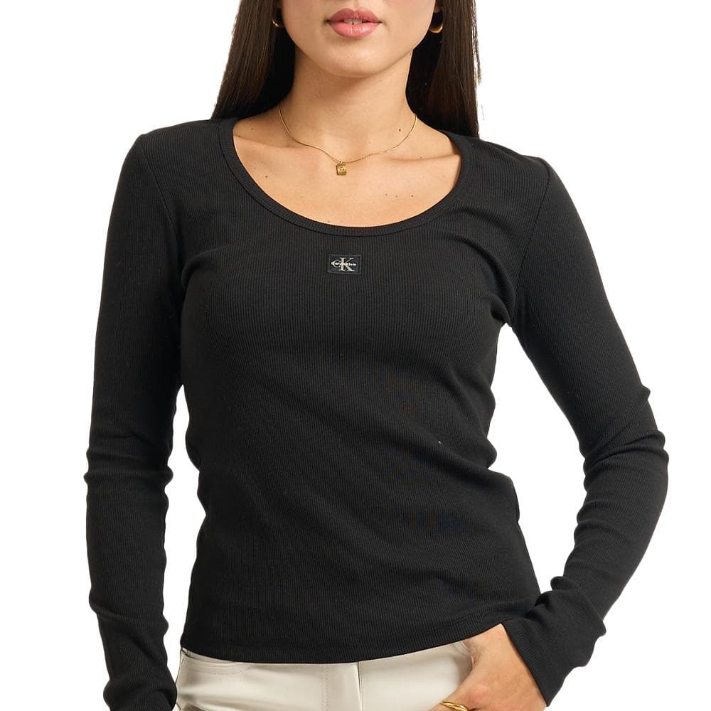 T-Shirt Manches Longues Noir Femme Calvin Klein Jeans Woven 1