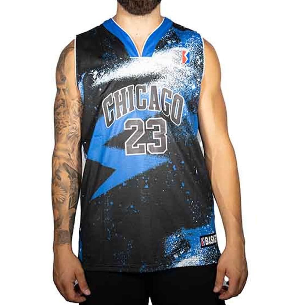 Chicago Maillot de basketball Noir/Bleu Homme Sport Zone 1