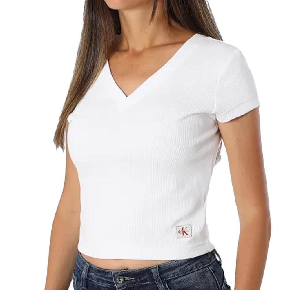 T-Shirt Blanc Femme Calvin Klein Jeans Label Ri-cloud 1