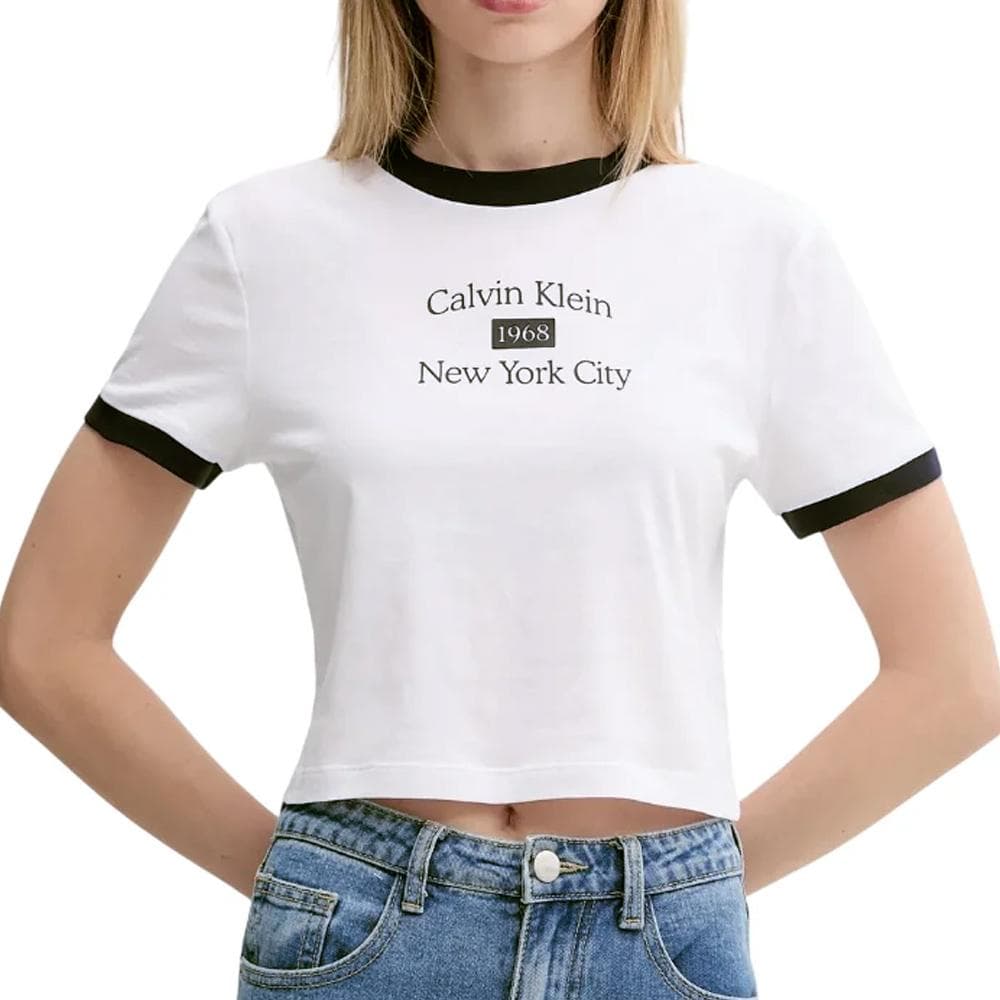 T-Shirt Blanc Femme Calvin Klein Jeans Drapey Jersey 1