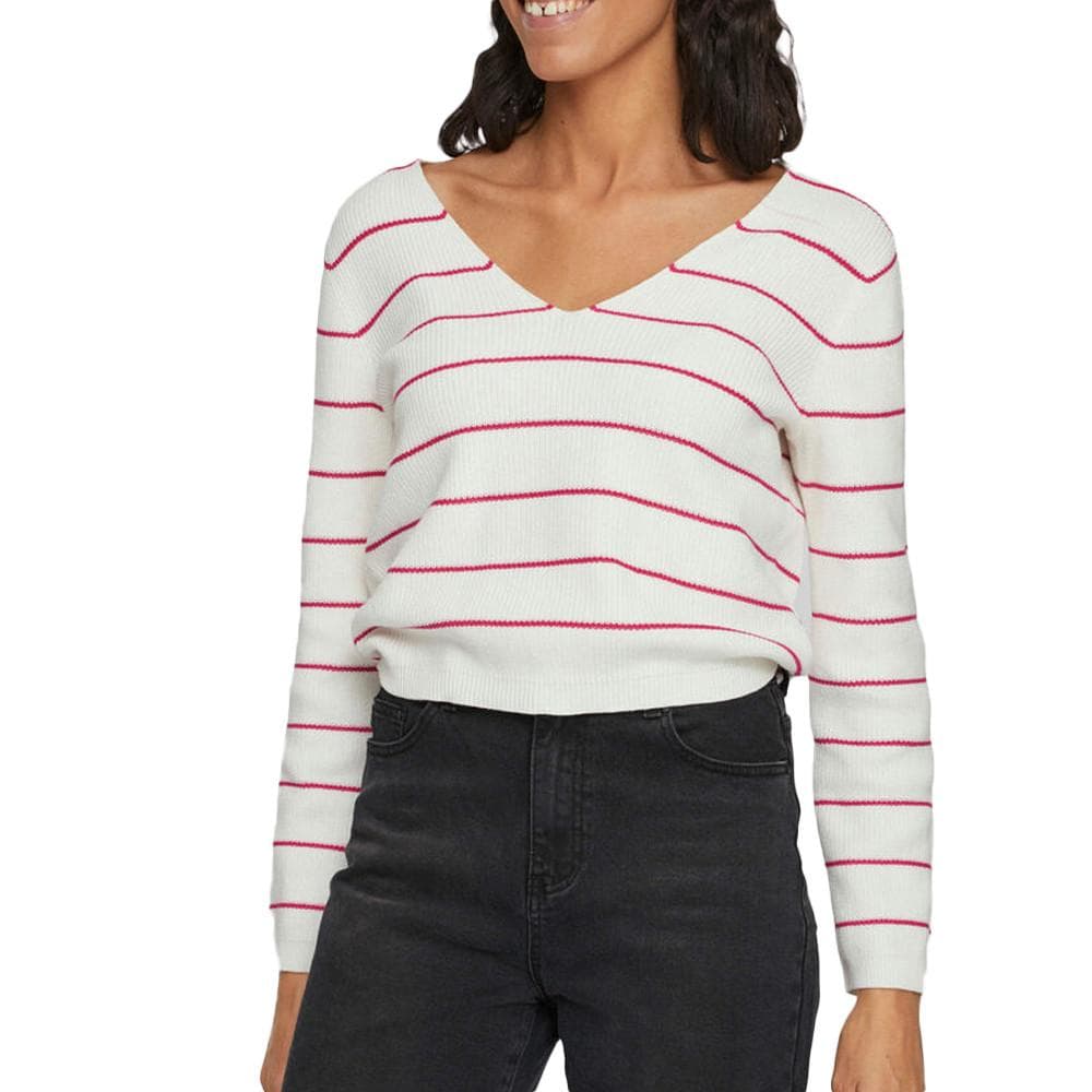 Pull Blanc/Rouge à Rayures Femme Vila Chao 1
