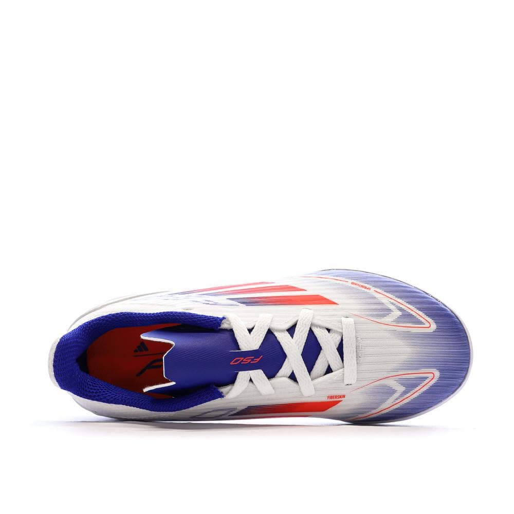 Chaussures de futsal Blanches/Bleu Garçon Adidas F50 League 4