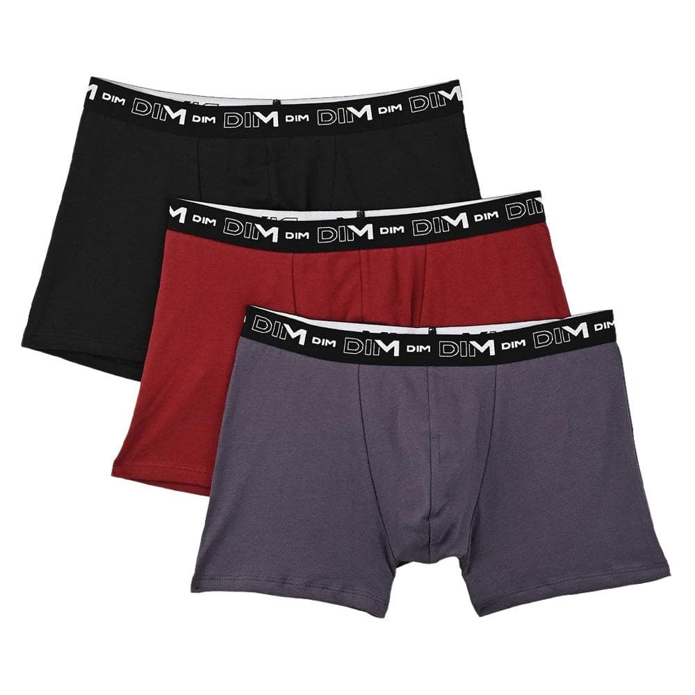 X3 Boxers Noir/Rouge/Violet Homme Dim Coton Stretch - Taille 1