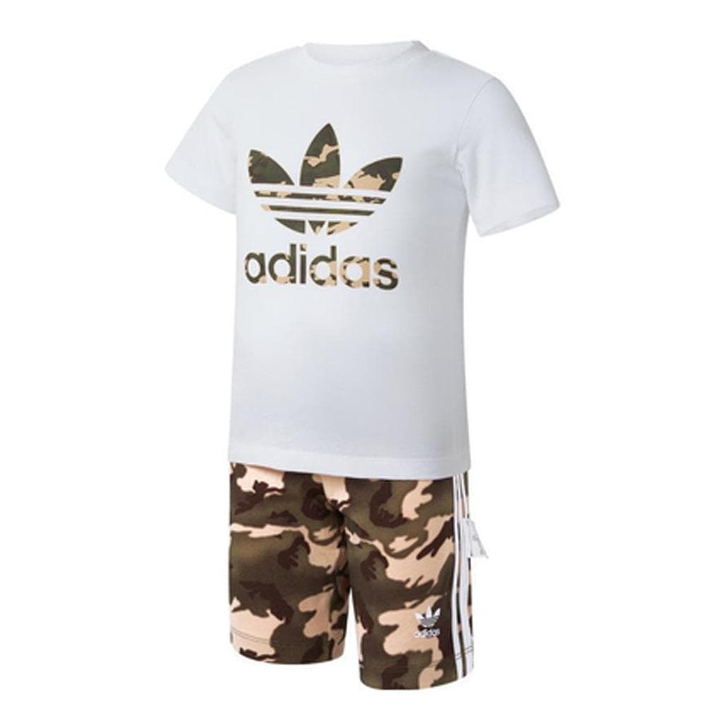 Ensemble Blanc/Kaki Garçon Adidas Short Tee Set 1