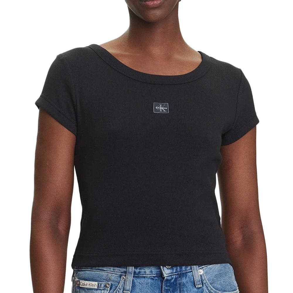 T-Shirt Noir Femme Calvin Klein Label 2x2 1