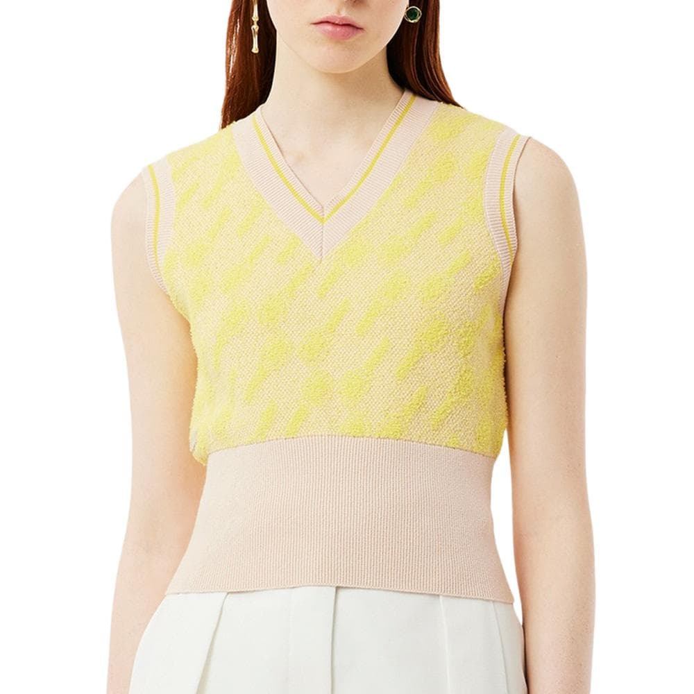 Pull Sans Manche Beige/Jaune Femme Lacoste Jacquard Graphic 1