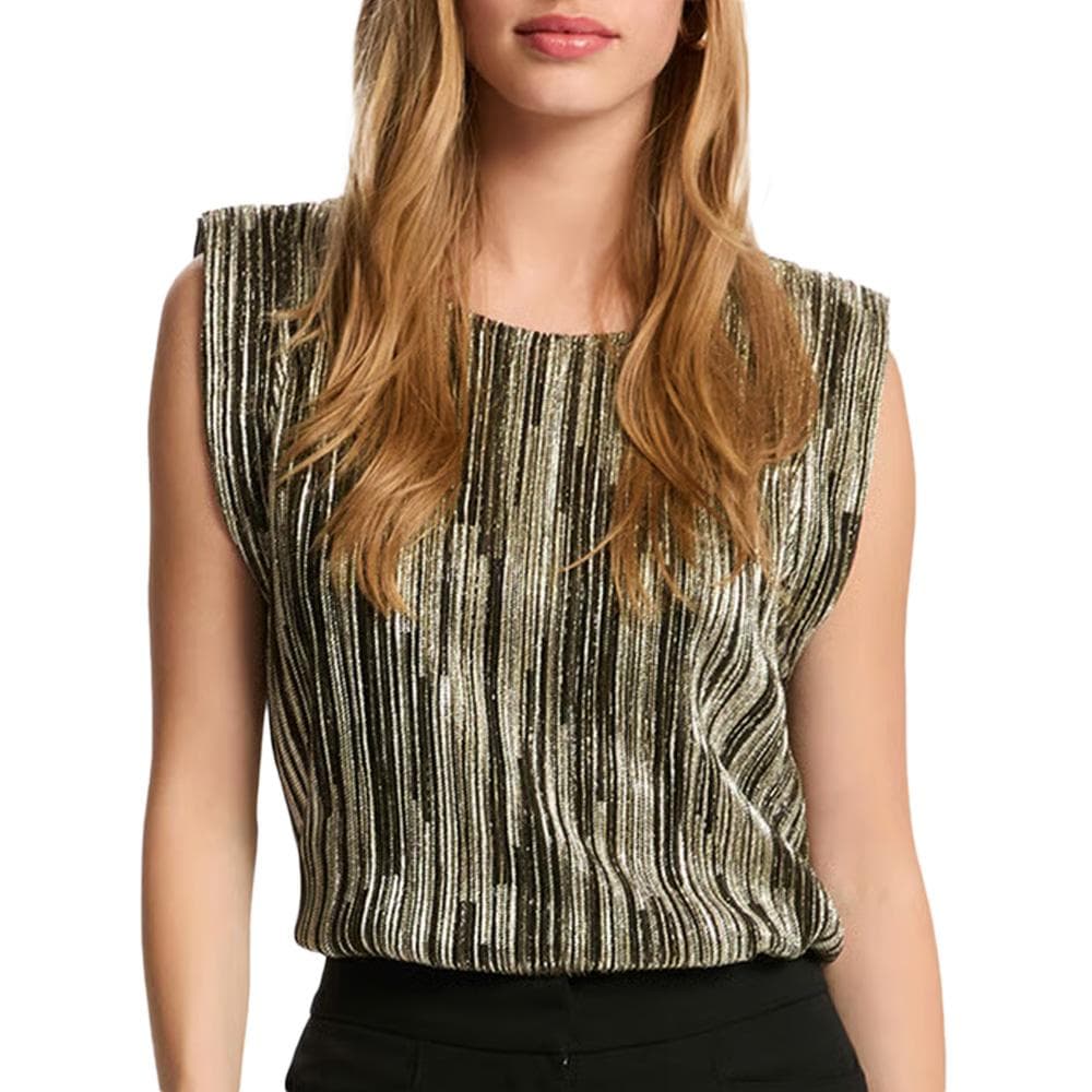 T-Shirt Noir/Doré Femme Morgan Plisse Foil 1