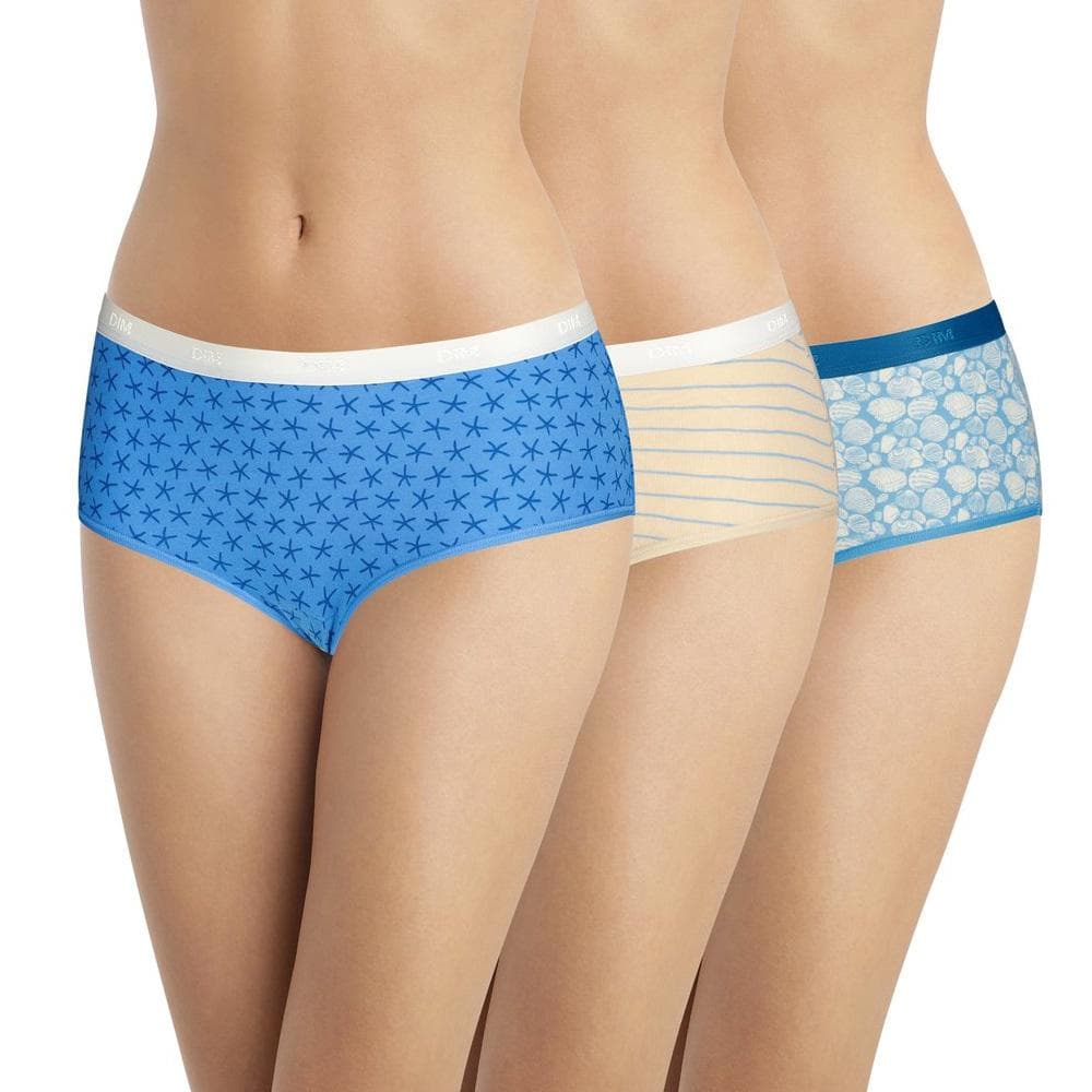 X3 Boxers Bleu/Beige Femme Dim Shorty Femme Les Pockets Coton 1