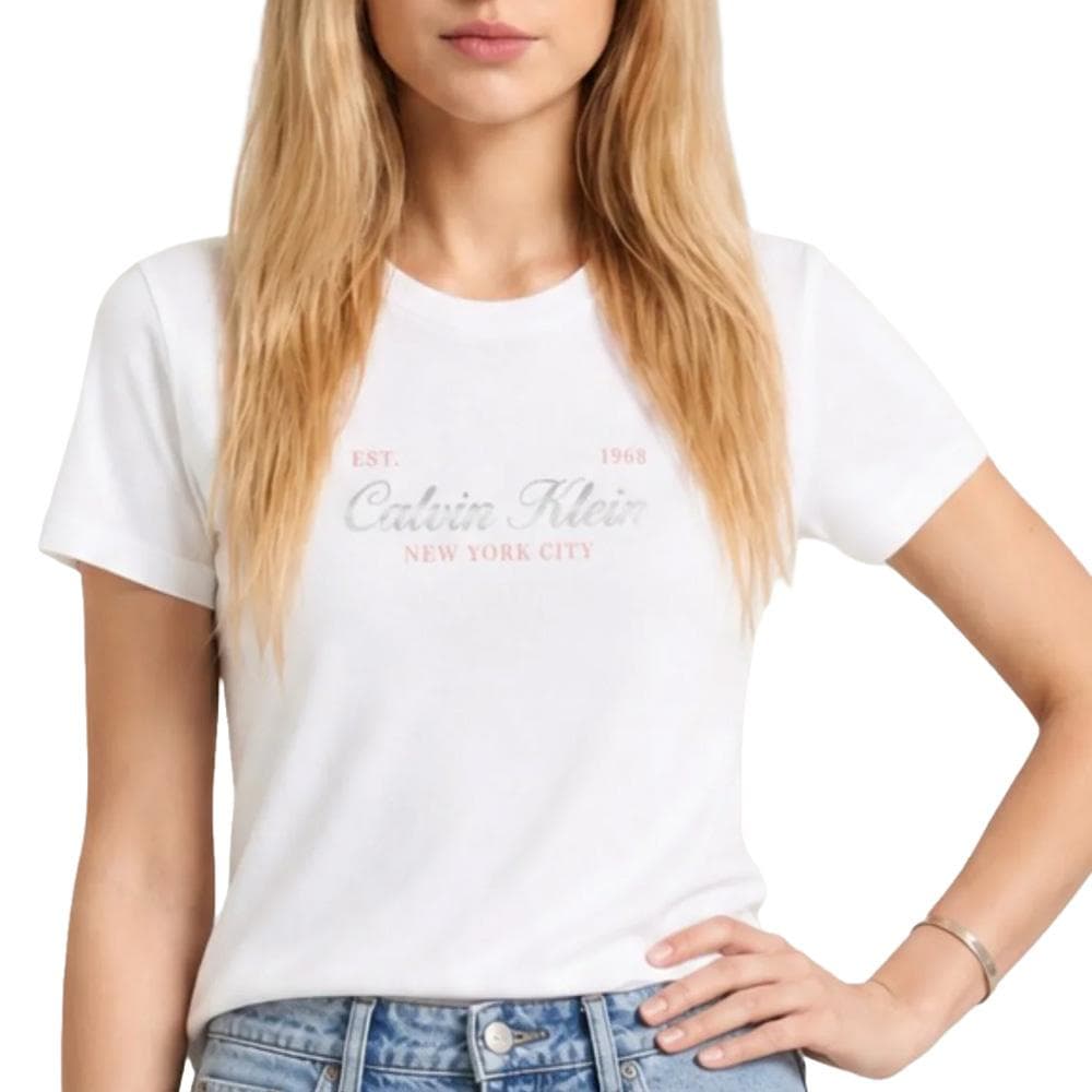 T-Shirt Blanc Femme Calvin Klein Jeans Classic Script 1