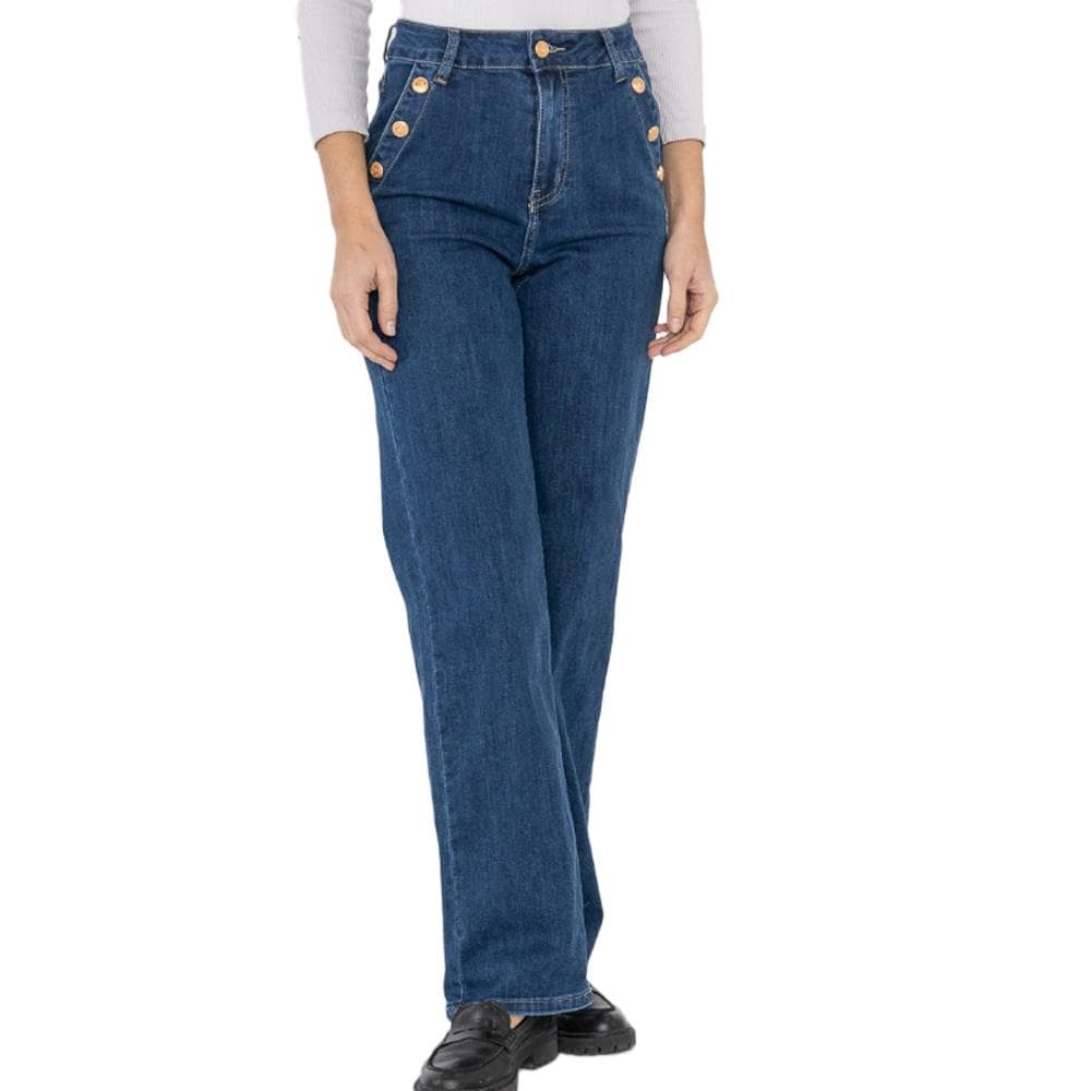 Jeans Bleu Femme My Tinas Jean Wide Leg Boutons 1