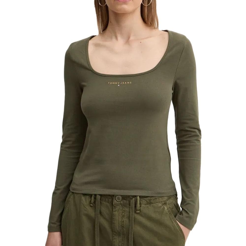 T-shirt Manches Longues Vert Femme Tommy Hilfiger Slim Metallic 1