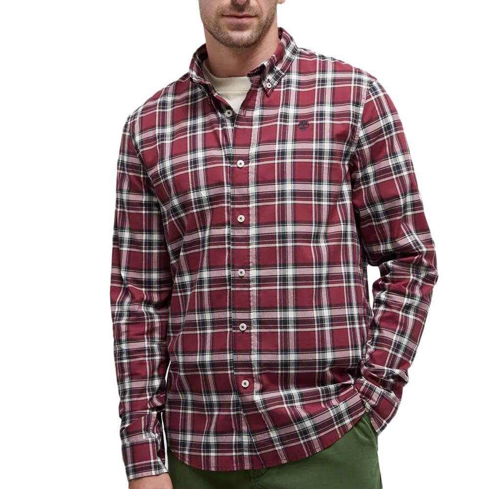 Chemise à Carreaux Marine/Bordeaux Homme Timberland Poplin 1