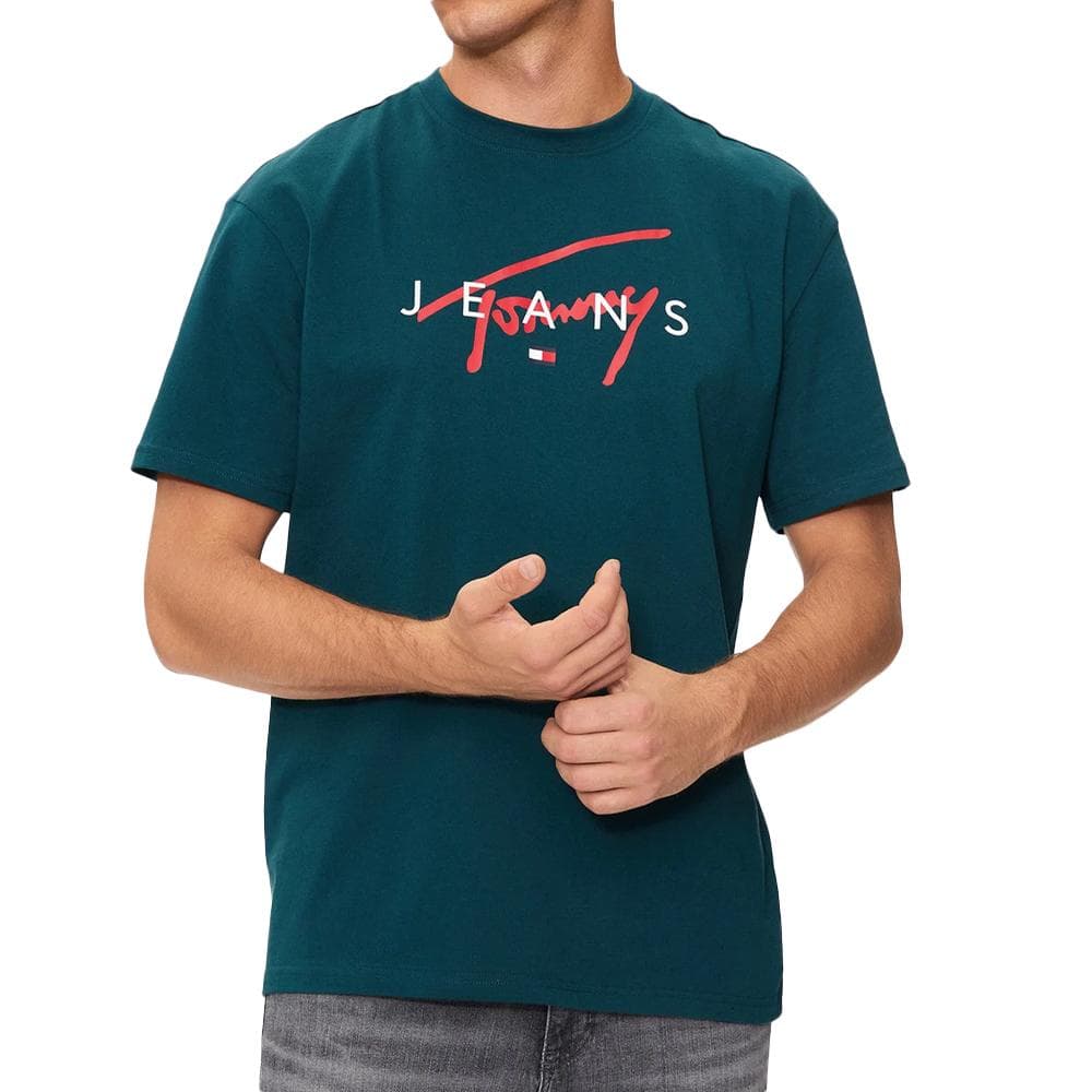 T-shirt Vert Emeraude Homme Tommy Hilfiger Reg Signature 1