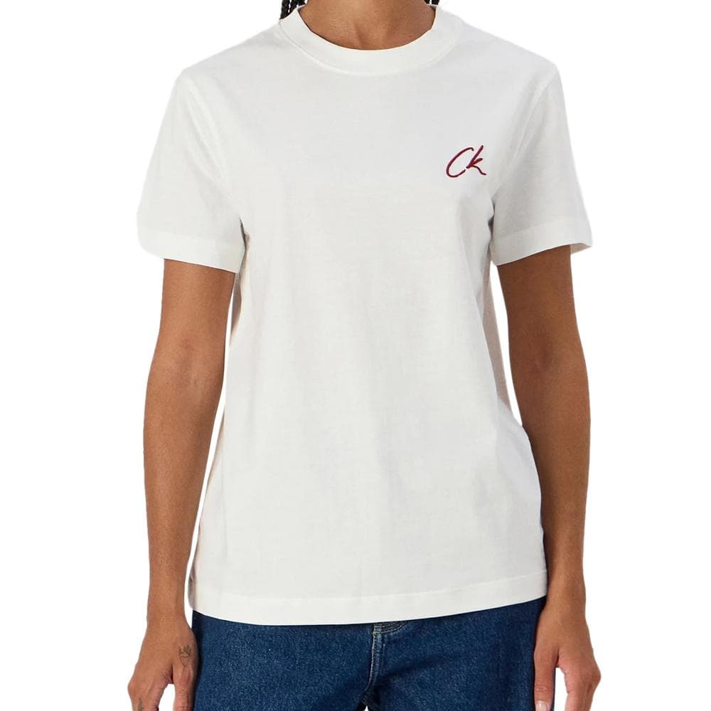 T-shirt Blanc Femme Calvin Klein Jeans Embroidered 1